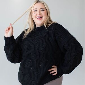 BNWT SAVVI Jessie Chunky Cable Knit Sweater Black Iron LARGE